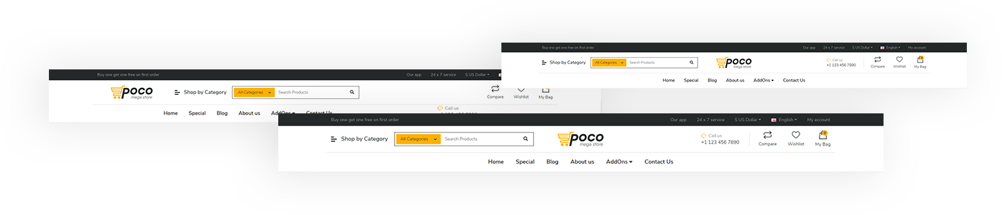 Create own header design with OpenCart poco theme